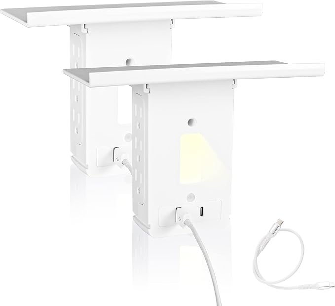 Wall Outlet Extender Outlet with Smart Night Light-2 Pack, Surge Protector Multiple Wall Plug with USB A+C Ports (3.4A Total), 6 AC Outlets, Removable Outlet Shelf, Compatible with GFCI, 1020J
