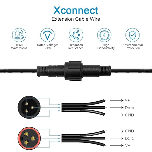 ALITOVE 6.56ft 3 Pin xConnect Extension Cable with 17mm Male & 12mm*23mm Female X-Connector 18AWG Power Cord IP68 for B0923SDR5T B0CM95W84B B0CW9NQ12K WS2811 Halloween Christmas Pixel Lights(2 Pack)