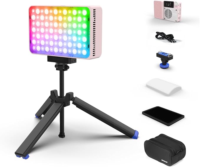 amaran Ace 25c Kit RGB Pocket LED Light,Boost Mode to 32W Mini On Camera Video Light,2300K~10000K Support Magnetic Attraction and App Control with Carrying Case,Mini Tripod,Grid (Pink)