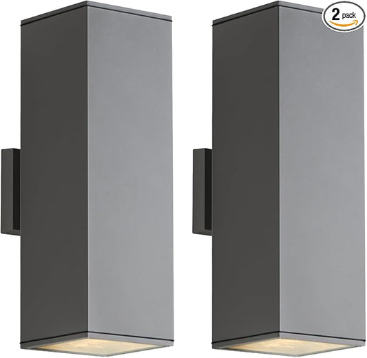 mirrea 18" Modern Outdoor Porch Light Patio Light in 2 Lights with Aluminum Rectangular Tube and Tempered Glass Cover Waterproof Wall Sconce 2 Pack (Matte Gray)