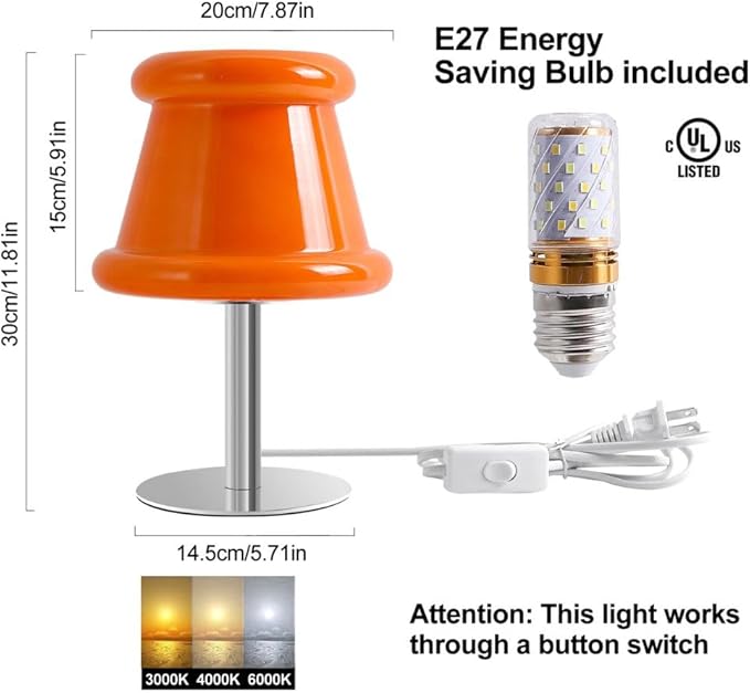 Hat Orange Lamp for Living Room,Mid Century Modern Table Lamp for Bedroom,Bedside Warm Lamp,Unique Aesthetic Home Decor