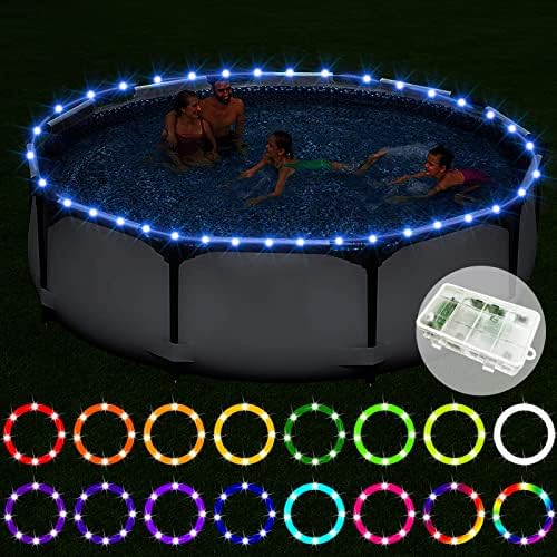 Remote Control LED Pool Lights for Above Ground Pools, 18Ft Submersible LED Rim Lights, C Battery Box, 16 Color Changing at Night, Waterproof