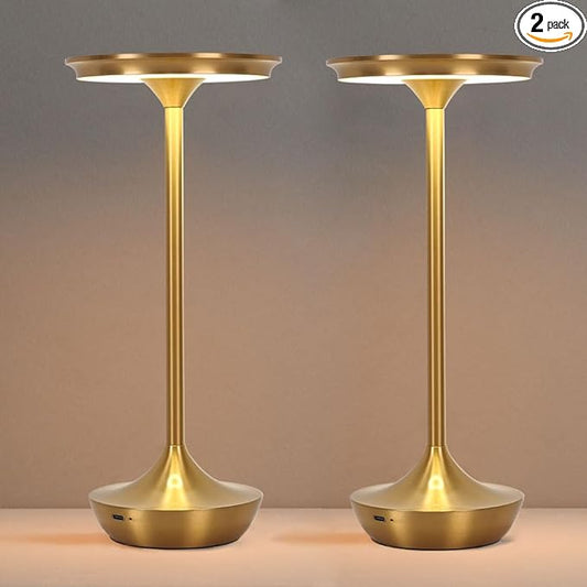 Cordless Table Lamp Set of 2,Portable Rechargeable 6000mAh Outdoor LED Table Lamps,3 Color Stepless Dimming Touch Battery Powered Lamp, Table Light for Restaurant/Patio/Camping/Bedroom(Gold)