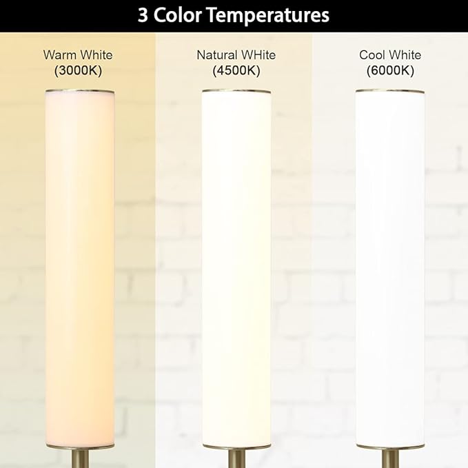 O’Bright LED Cylinder Floor Lamp with Remote Control, Full Range Dimming, Adjustable Color Temperature 3000K-6000K, Minimalist Standing Lamps for Living Room, Bedrooms and Office, Antique Brass