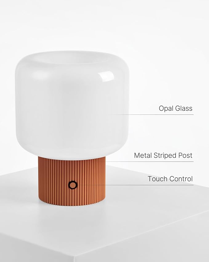 Halo Mushroom Lamp, 5W Cute Cordless Rechargeable Table Lamp with Glass Shade, 3-Color Dimmable Small Retro Touch Bedside Lamp for Bedroom Ambient Decor (Orange)