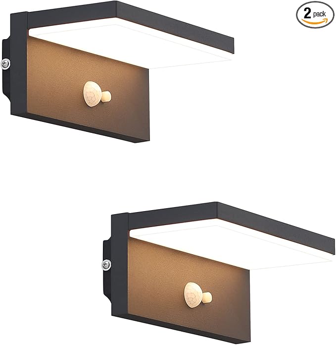 Solar Outdoor Wall Lights 2 Pack,Motion Sensor Waterproof Dusk to Dawn Solar Porch Wall Mount Lamp Black Modern Exterior Light Fixture 3000K 5W for Garage House Patio