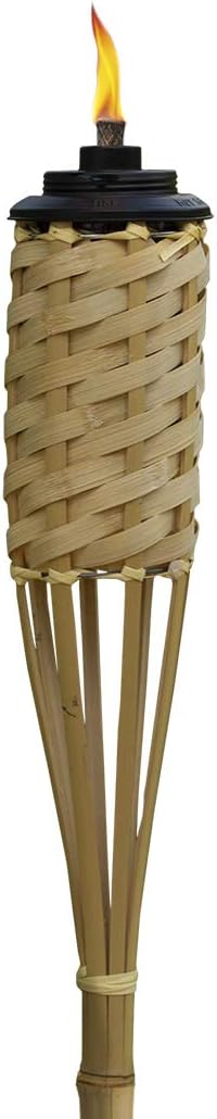 TIKI Bamboo Tiki Torches 12-Pack – Weather-Resistant Outdoor Décor with Easy-Pour Wide-Mouth Canister Refill for Patio, Garden, Backyard, and Parties, 57-Inch Citronella Torches