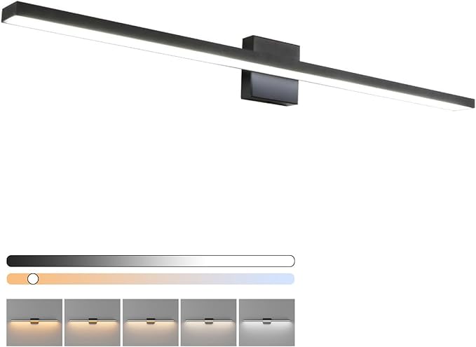 Ralbay 5 Color Temperature Dimmable Black Bathroom Vanity Light Bar 40inch 30W Acrylic LED Modern Matte Black Bathroom Wall Lighting Fixtures Over Mirror