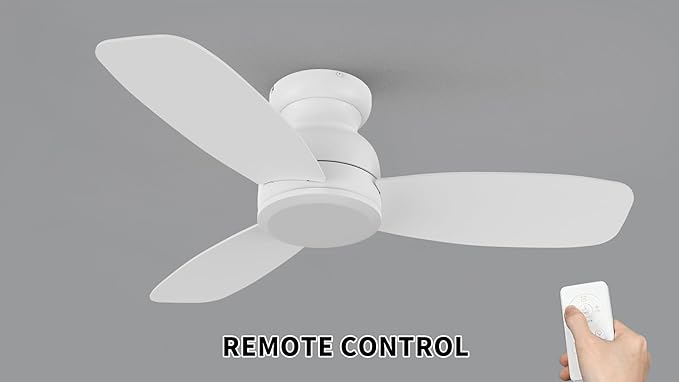Carro 44 Inch Flush Mount Ceiling Fan without Lights, White Ceiling Fan with Remote Low Profile, 10-Speed Reversible DC Motor, 3 Dual Finish Blades, Indoor for Bedroom