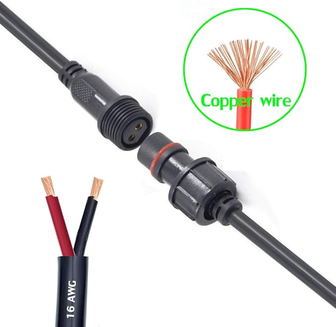 Waterproof Connector 2 Wire,16AWG 2Pin Male Female Plug LED Connector with IP65,20CM Extension Cable for Car,LED Strip Lights (5Pairs)