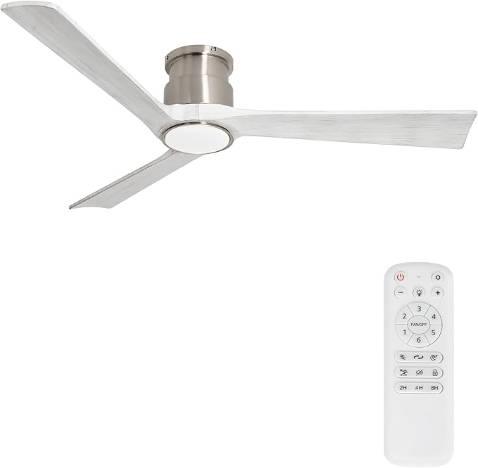 52Inch Ceiling Fan with Lights Remote Control,Flush Mount Ceiling Fan with Noiseless Reversible DC Motor with 6-Speed and Timer for Bedroom,Living Room,Home Office,Brushed Nickel