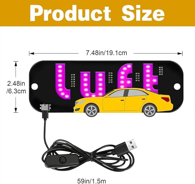 LED Light Sign for Car, Taxi Windshield Light Sign, USB Car LED Display with Suction Cups, Taxi Indicator Lights, USB Plug, Dual-Color Conversion, Improve Night Visibility (TypeB-Blue)