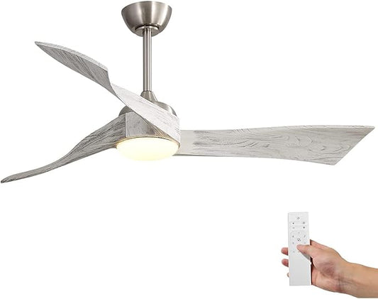 52 inch Ceiling Fans with Lights Remote Control,3 Wood Blades Outdoor Ceiling Fan, Dimmable LED Reversible DC Motor,Silver