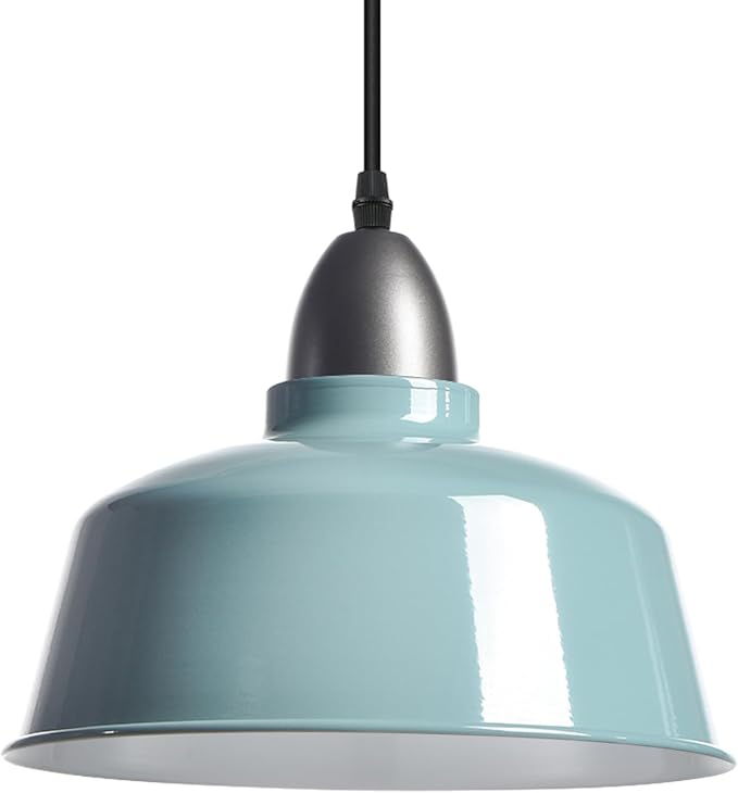 Plug in Pendant Light, Blue Farmhouse Hanging Lights with Plug in Cord, Pulley Hanging Lamp, Industrial Pendant Lights Fixture for Kitchen Island, Bedroom, Dining Room, Living Room, Office