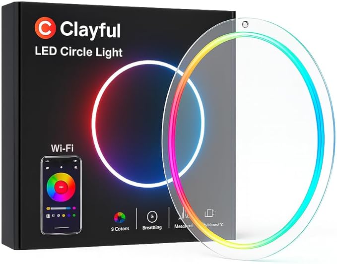 Smart RGBICW LED Circle Neon Sign– 16 Million DIY Colors RGB LED Mood Wall Sign with Bluetooth App & Inline Control, Gradient & Music Sync Modes, USB Powered Aesthetic Decor for Bedroom, Dorm