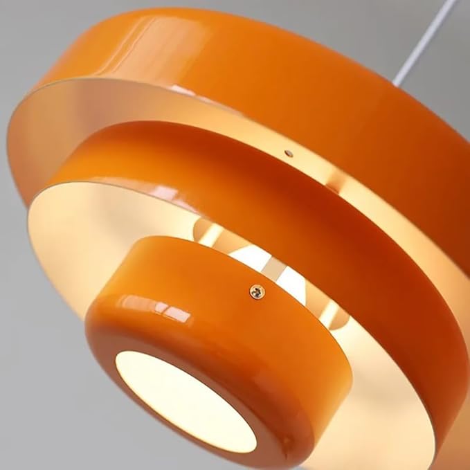 Orange Danish Modern Pendant Lamp, 3-Layer Shade Scandinavian Ceiling Light, Metal Flush Mount Fixture for Dining Table, Kitchen Island, Hallway