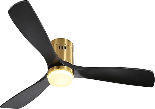 Sofucor Low Profile Ceiling Fan with Lights and Remote Control, 52" Wood Ceiling Fan with 3 Color Temperature & Adjustable Brightness, Black Wood