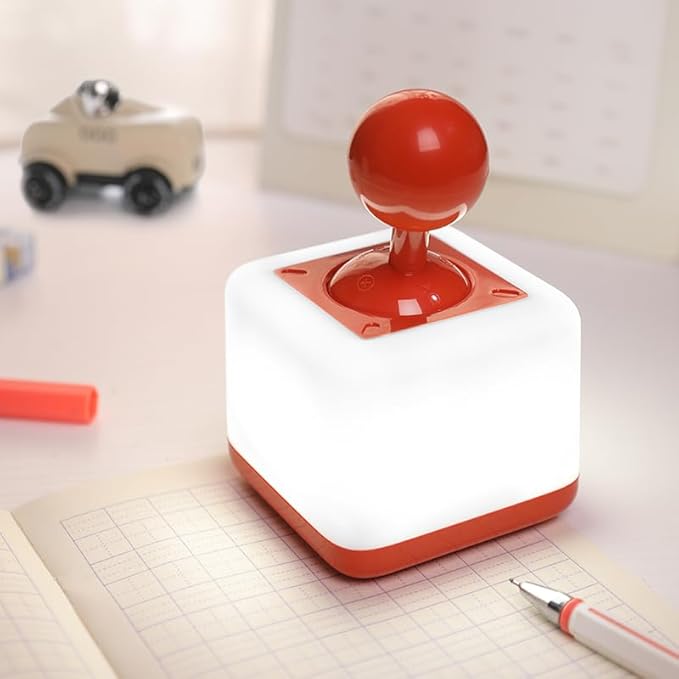 Rocker Night Light Lamp, 2-Speed Timer Bedside Lamp Rechargeable USB LED Companion Light with DIY Emoji Stickers, Side Table Light for Night Rising (Red)