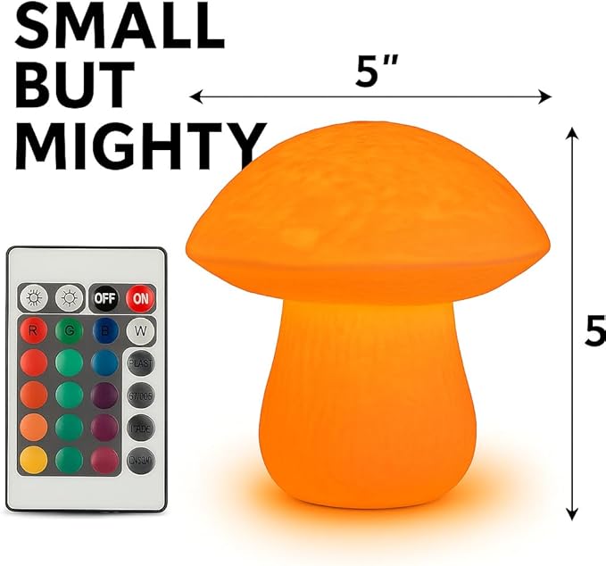 Mushroom Lamp - Small Bedside Night Light with Remote - 13 Color Options, Dimmable & USB Powered - Cozy Ambient Lighting for Bedroom, Kids Room, Dorm - Aesthetic Small Table Lamp Gift