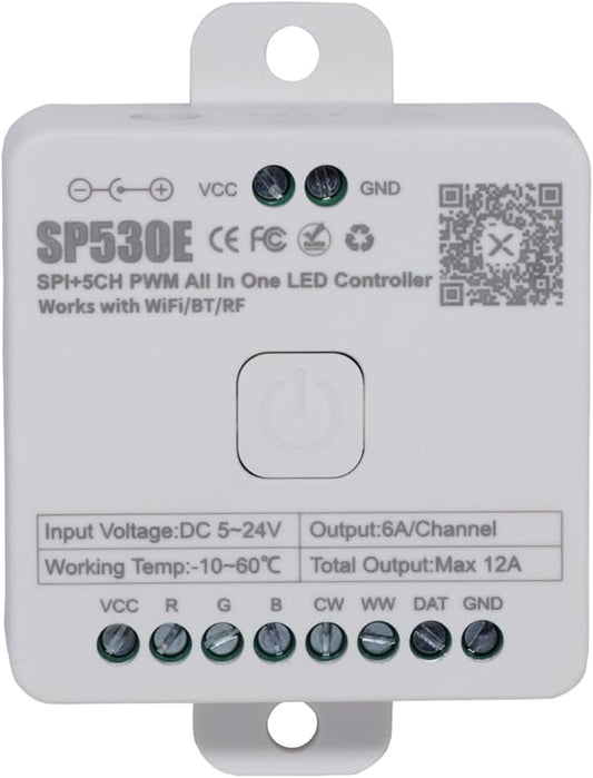SP530E WiFi Alexa Voice Controller, Ws2812b Ws2811 Led Lights Controller, RGB RGBW RGBCCT Bluetooth Controller 5V-24V, LED Pixel Light Controller for WS2813 WS2815 SK6812