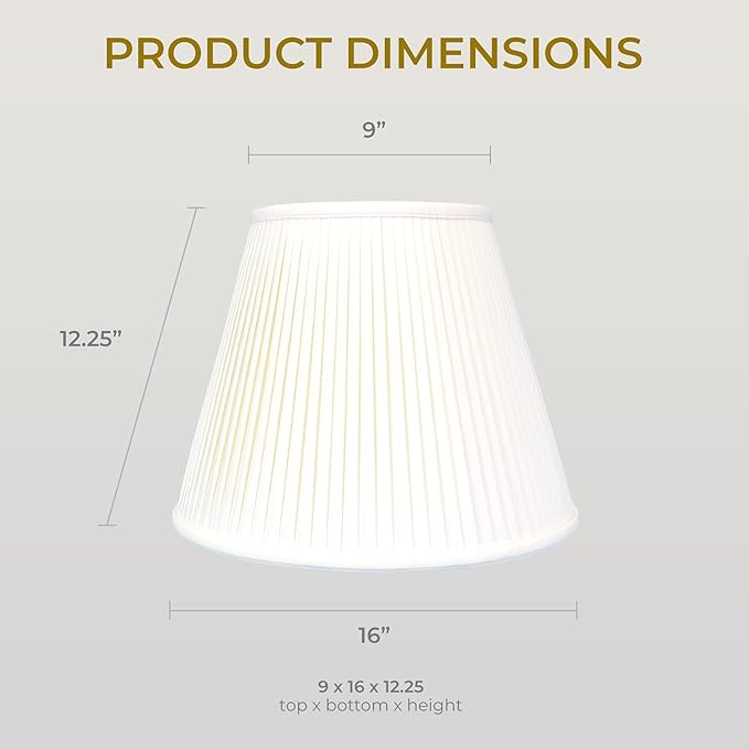Royal Designs Deep Empire Side Pleat Basic Lamp Shade, White, 9" x 16" x 12.25, BS-728-16WH