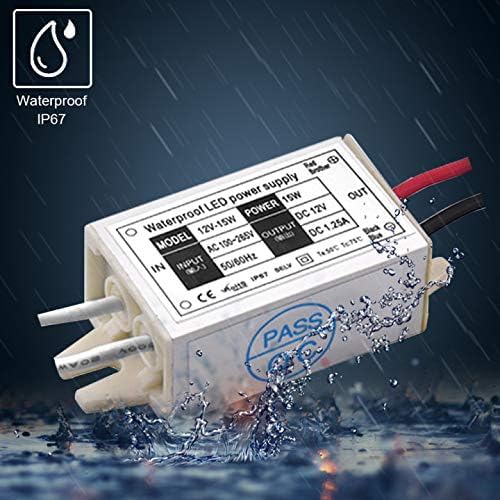 DC 12V Power Supply Driver Transformer - 15W Waterproof IP67 120VAC to 12V DC Converter Constant Voltage Switching Power Supply for LED Strip Lights, G4 MR11 MR16 Display (2-Pack)