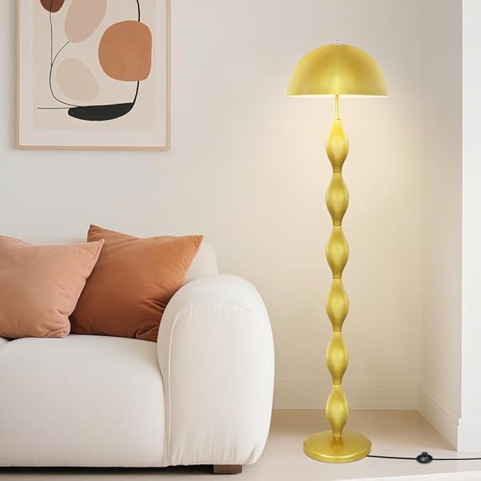 Vintage Creative Mushroom Lamps for Living Room,63" Unique Led Floor Lamp Gold,3 Colors Modern Tall Standing Light,Minimalist Reading Light for Dining Room,Office,Bedroom