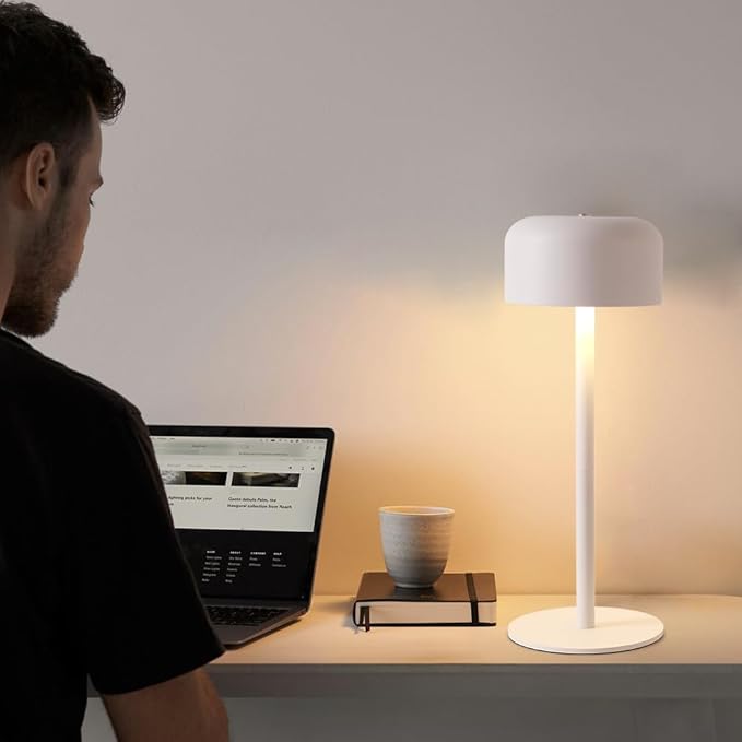 Cordless Table Lamps Set of 2, 6000mAh Rechargeable Battery Powered Lamp, 3 Color Stepless Dimming LED Table Light with Memory Function, Portable Table Light for Outdoor/Indoor/Restaurant (White)