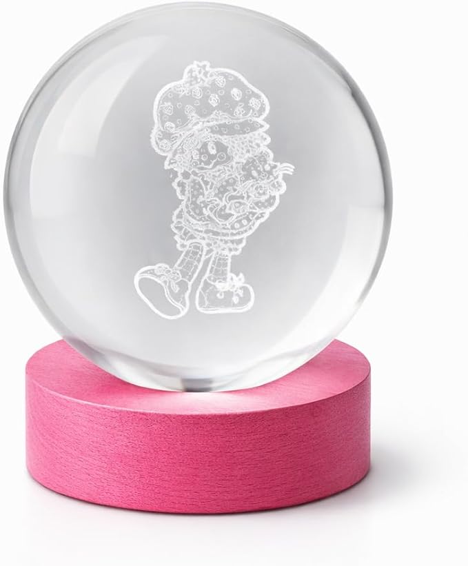 Strawberry Shortcake Globe Light Crystal Orb Lamp with Color Changing LED Glow, USB Powered Night Light with Wooden Base, Decorative Ambient Accent Light for Bedroom, Desk, Kids Room Gift