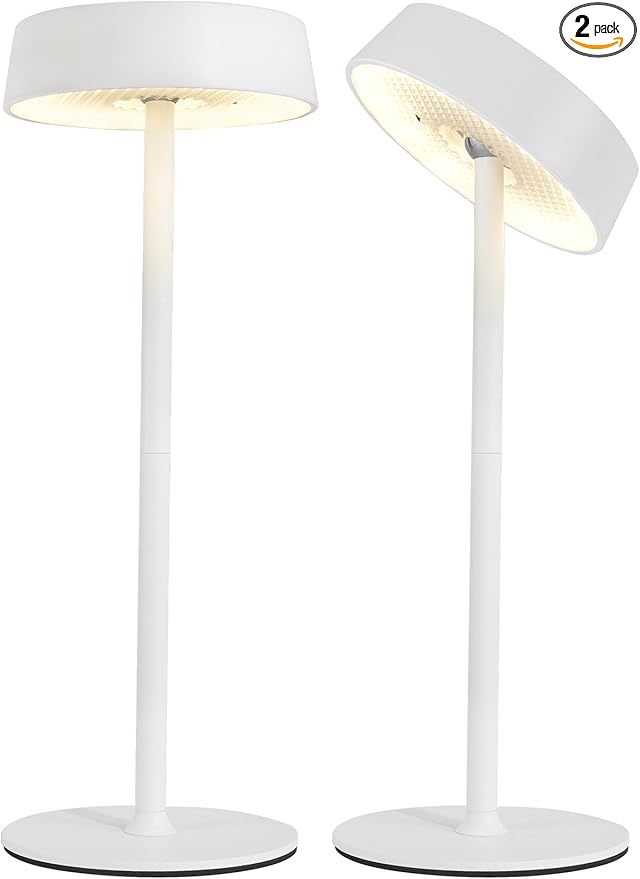 Cordless Lamp, Outdoor Waterproof, Dimmable Touch Control 3 Color Temperature, Battery Operated Portable, RGB, LED Memory Function, Rechargeable Table Lamp, Patio Dinning Restaurant Kitchen 2P White