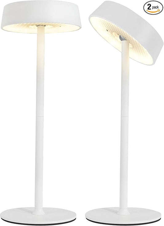 Cordless Lamp, Outdoor Waterproof, Dimmable Touch Control 3 Color Temperature, Battery Operated Portable, RGB, LED Memory Function, Rechargeable Table Lamp, Patio Dinning Restaurant Kitchen 2P White