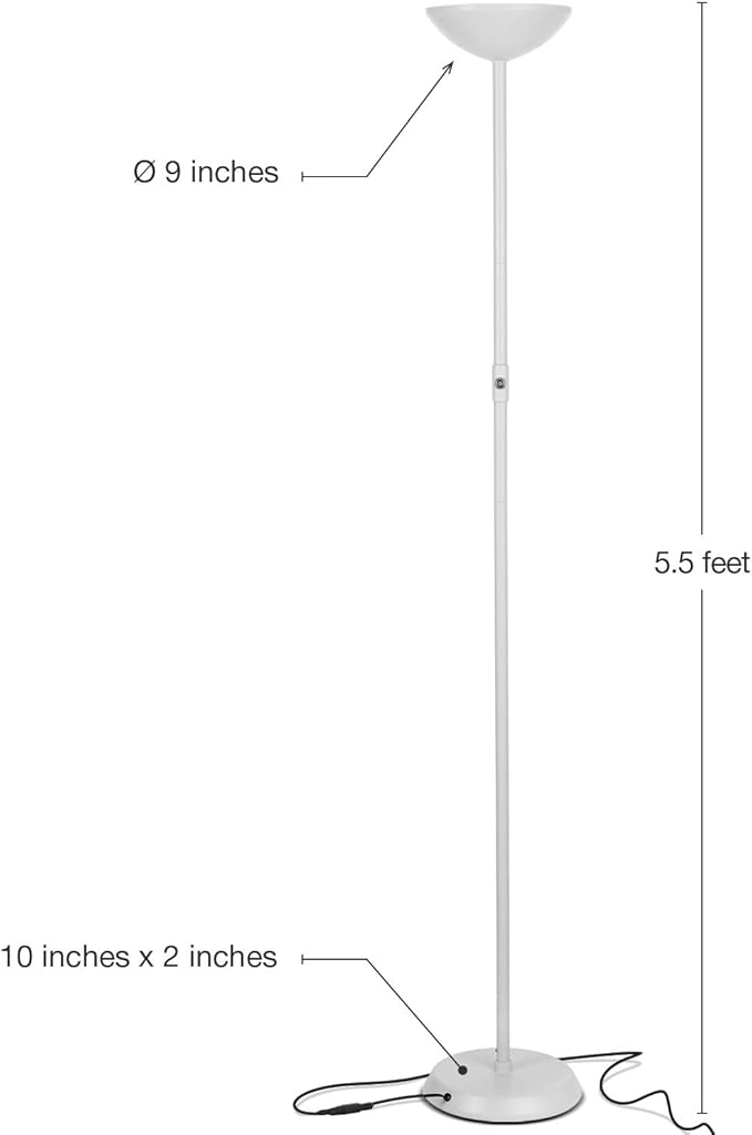 Brightech SkyLite LED Floor lamp, Torchiere Super Bright Floor Lamp for Living Rooms & Offices - 3 Way Dimmable Tall Torch Lamp, High Lumen Standing Pole Lamp for Bedroom Reading - White