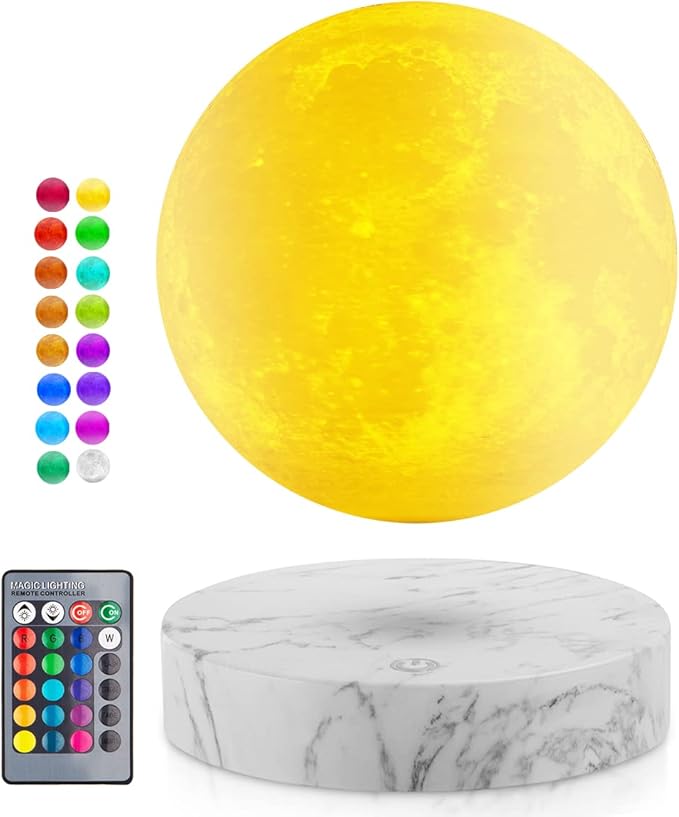 UVEHAS Floating Moon Lamp - Levitating Moon Lamp Has 16 Colors LED Lighting Modes Spinning 3D Printing Moon Light Magnetic Levitation Night Lights Unique Gifts for Christmas, Room Decor