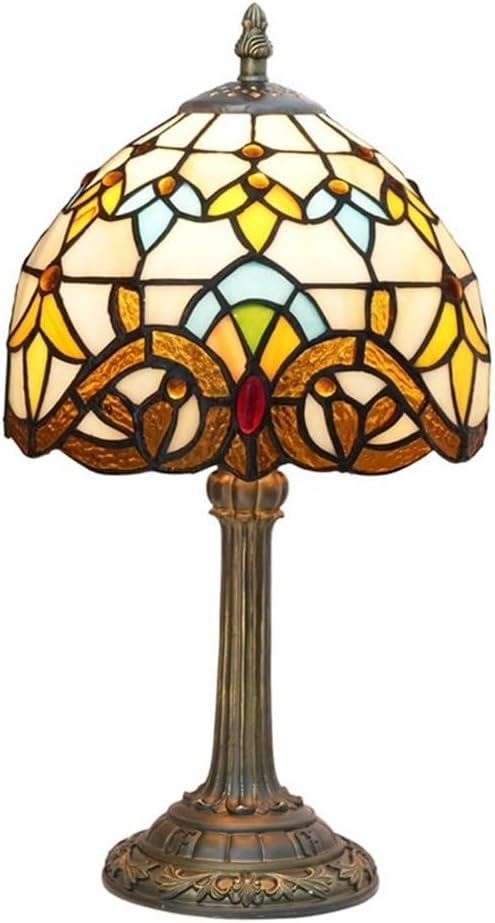 Tiffany Table 8 Inch Small Stained Glass Table Lamp Retro Baroque Reading Light, Suitable For Bedrooms Living Rooms Offices Study Rooms Tiffany Style Retro Home Decoration Crafts (Yellow, Brown)