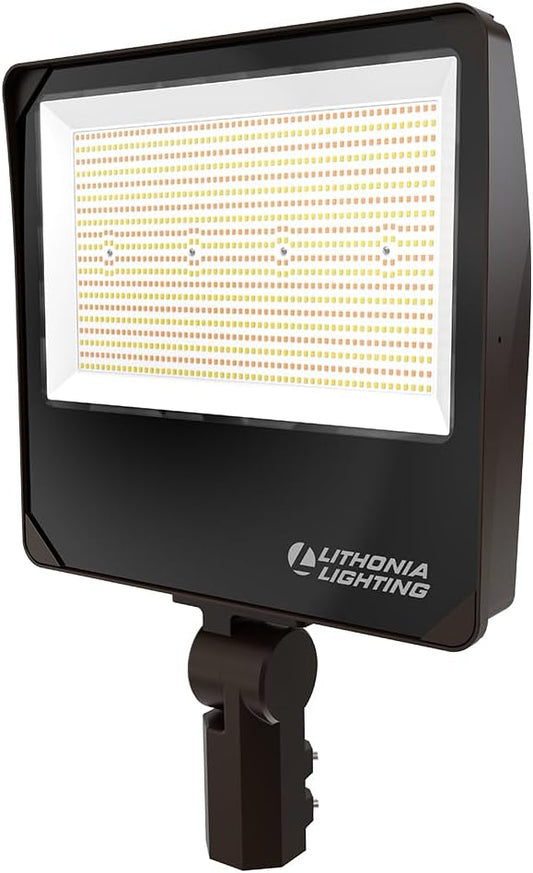 Lithonia Lighting All-in-One LED Flood Light, Waterproof LED Outdoor Light Fixture with Adjustable Brightness and Color Temperature, Yoke or Slipfitter Mount Dusk to Dawn Outdoor Lighting, UVOLT