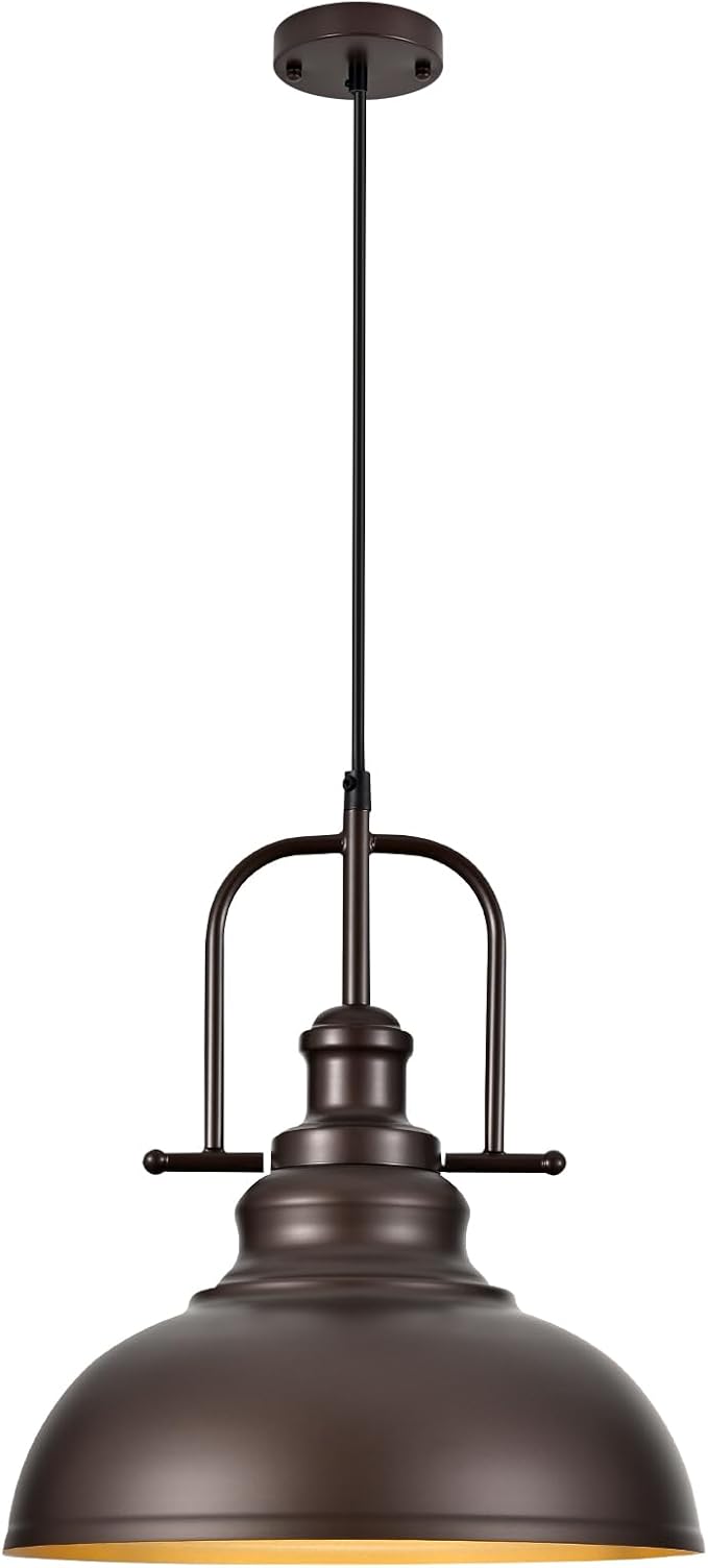 TAKEGO 11.8” Farmhouse Pendant Lights Kitchen Island, Oil Rubbed Bronze Rustic Pendant Light Fixture, Vintage Dome Pendant Light, Industrial Hanging Ceiling Lamp for Dining Room, Hallway