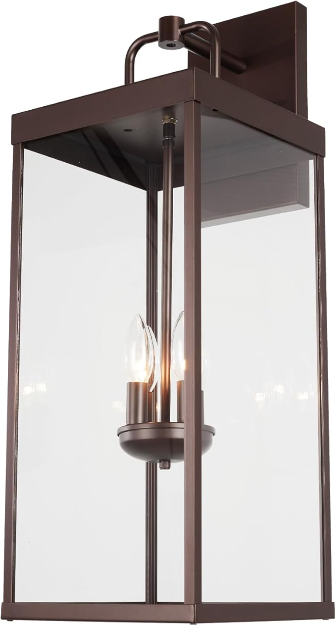 Outdoor Wall Sconce Light, 28 Inch Tall Transitional Exterior Wall Bracket Lighting with Clear Glass, Modern Anti-Rust Outside Bronze Carriage Lantern Lamp for Front Porch Corridor Doorway Patio