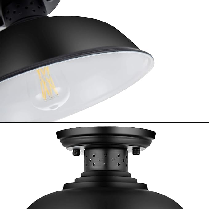 2PCS Industrial Vintage Ceiling Light, Semi Flush Lighting Kitchen Island Dining Room Foyer Hallway Porch Barn Loft, Black 13in