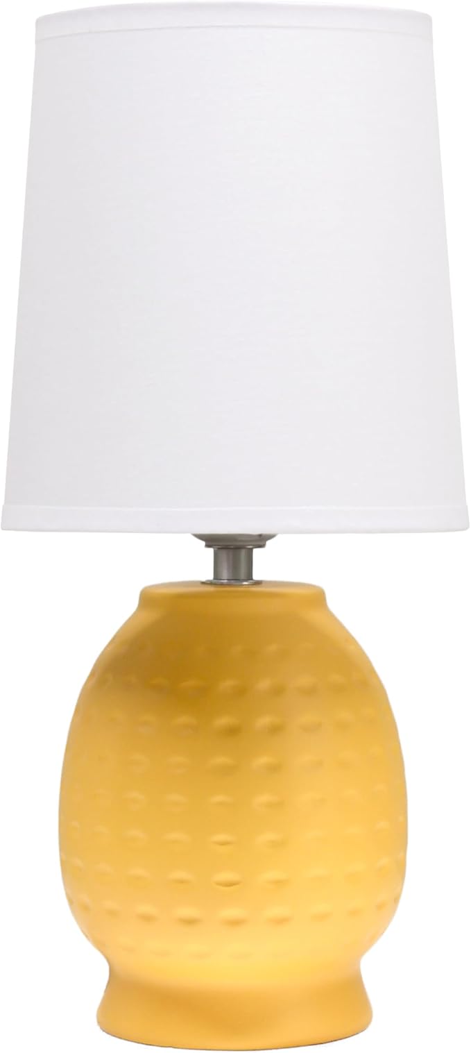 Simple Designs LT1161-YLW 12.5" Chic Glow Petite Dimpled Ceramic Table Lamp, for Bedroom, Office, Living Room, Stylish Spaces, Yellow