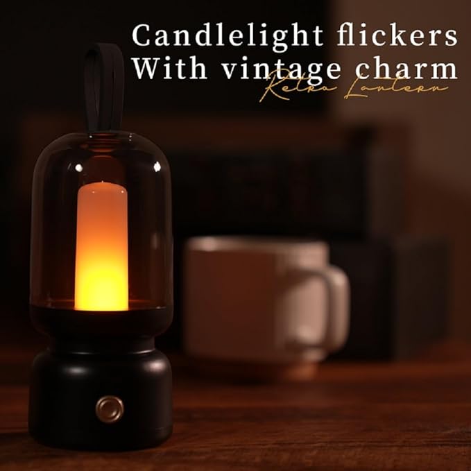 Portable Retro Table Lamp for Outdoor Indoor,LED Sleep Lamp Cute Room Decor Night Light ,Cordless USB Rechargeable Desk Lamp- Small Lantern Lamp for Restaurant/Bedroom/Bar/Coffee Shop/Camping(Black)