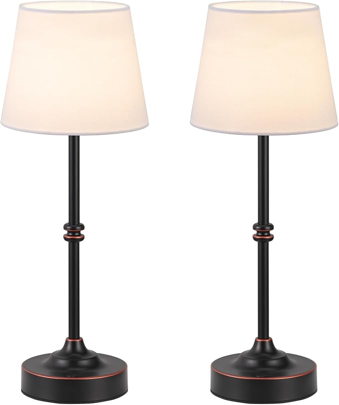 Kakanuo Rechargeable Cordless Table Lamp Bronze - 2 Pack 4000mAh Battery Operated Lamp, Touch Control Stepless Dimming, for Home Decor, Dining Table, Living Room, Bedroom