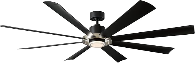 Aura Indoor and Outdoor 8-Blade 72in Smart Ceiling Fan in Brushed Nickel Matte Black with 3000K LED Light Kit and Remote Control works with Alexa and iOS or Android App