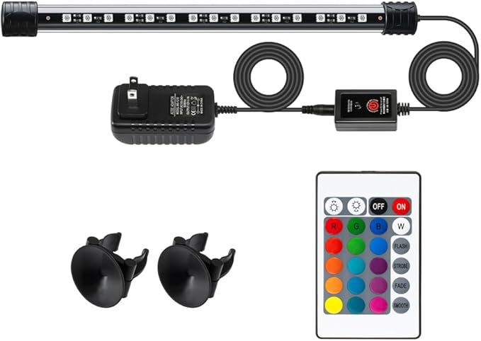 LED Aquarium Light with IP68 Waterproof and Memory Function Submersible Fish Tank Light with Remote and 16 Colors 11 Inches Brightness Adjustable Underwater Light Bar for Fish Tank Aquarium