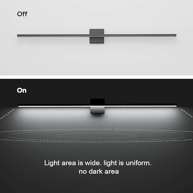 Ralbay 48inch Dimmable Modern LED Black Vanity Light 46W Frosted Aluminum for Bathroom Vanity Lighting Fixtures Cool White 6000K