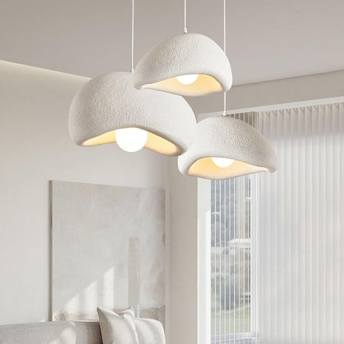 Scandinavian Pendant Lights Kitchen Island Beige White Concrete Cement Look Pendant Light Dome Hanging Lamp Wabi Sabi Chandelier - Medium