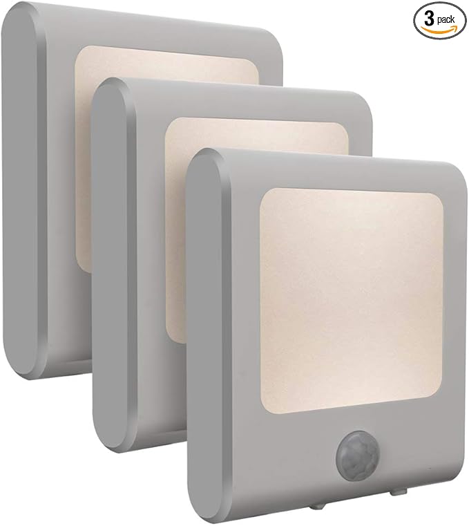 [3Pack] Vintar Motion Sensor Dimmable LED Night Light, Plug-in Nightlight with Auto Dusk to Dawn Sensor, Adjustable Brightness Warm White Lights for Hallway, Kids Room, Kitchen, Stairway, Bathroom