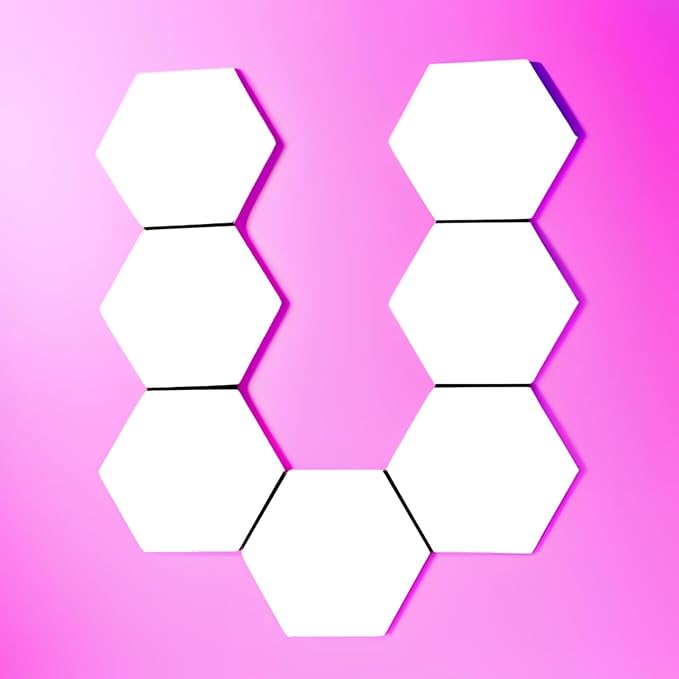 12 Pack Hexagon LED Lights, Touch Sensitive Hexagon Wall Light Panels, DIY White Wall Lights for Bedroom, Living Room, Gaming Room Decor