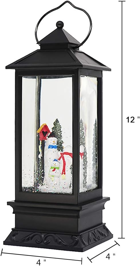 DRomance Snowman Music Snow Globe Lantern with Timer Battery Operated & USB Powered Lighted Singing Snow Globe Lamp Spinning Water Swirling Glitters Christmas Decor 4" x 4" x 12"