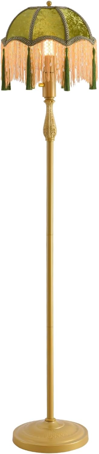 WEILASA Retro Tassel Floor lamp with Adjustable Light Simple Upright Metal Base LED Night lamp for Room 13”Wide, 62.7”High