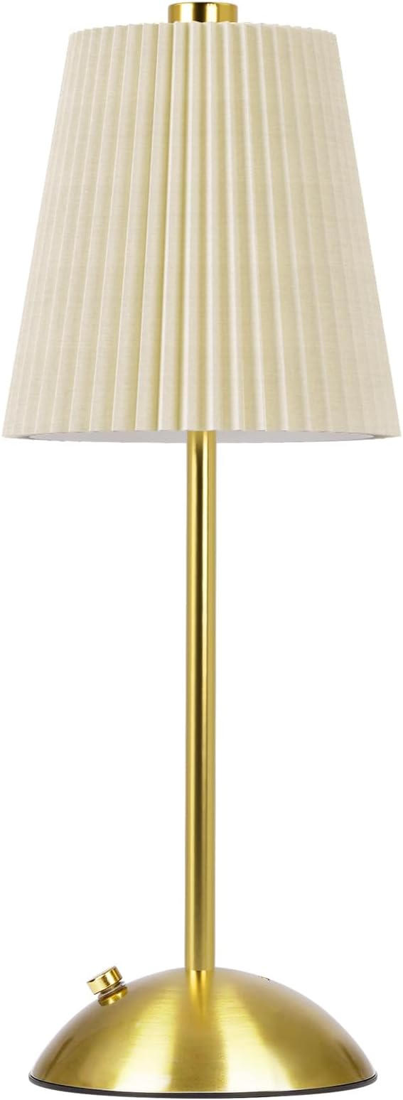 FRIDEKO HOME Rechargeable Table Lamp Gold - Cordless Battery Operated Lamp, Fabric Shade Desk Lamp, Wireless Lamp for Decor Bedroom Dining Table Counter (1pcs-Hard Fabric-LED-11.65in)